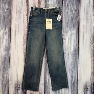 YMI Premium High Rise Straight Leg Jeans Raw Hem NWT Dark Wash sz 3